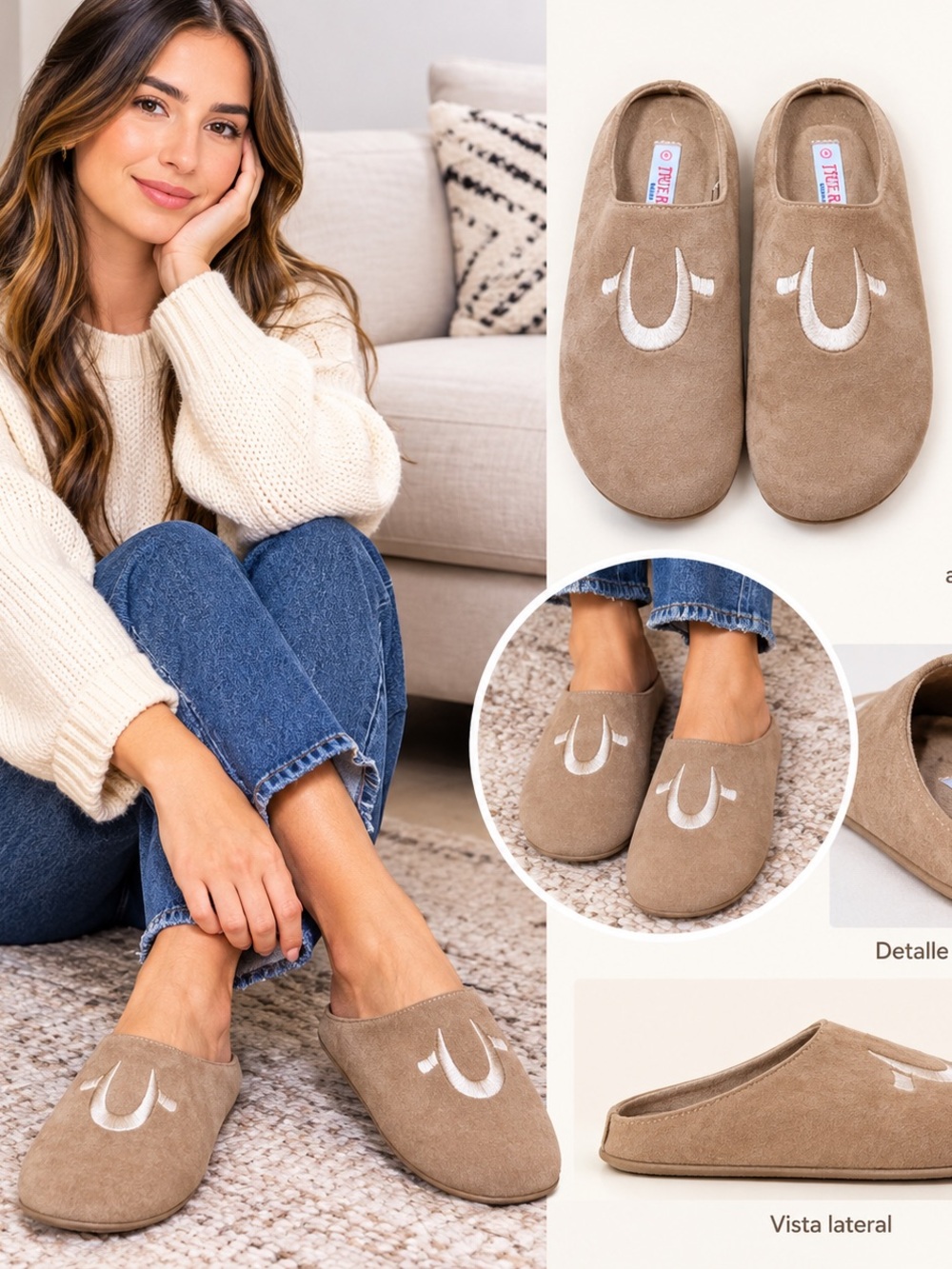 True Religion Taupe Slip-On Suede Mule Slippers